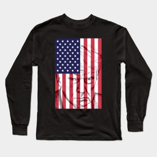 Donald Trump Mug Shot Behind US Flag Prison - Artistic Funny Long Sleeve T-Shirt